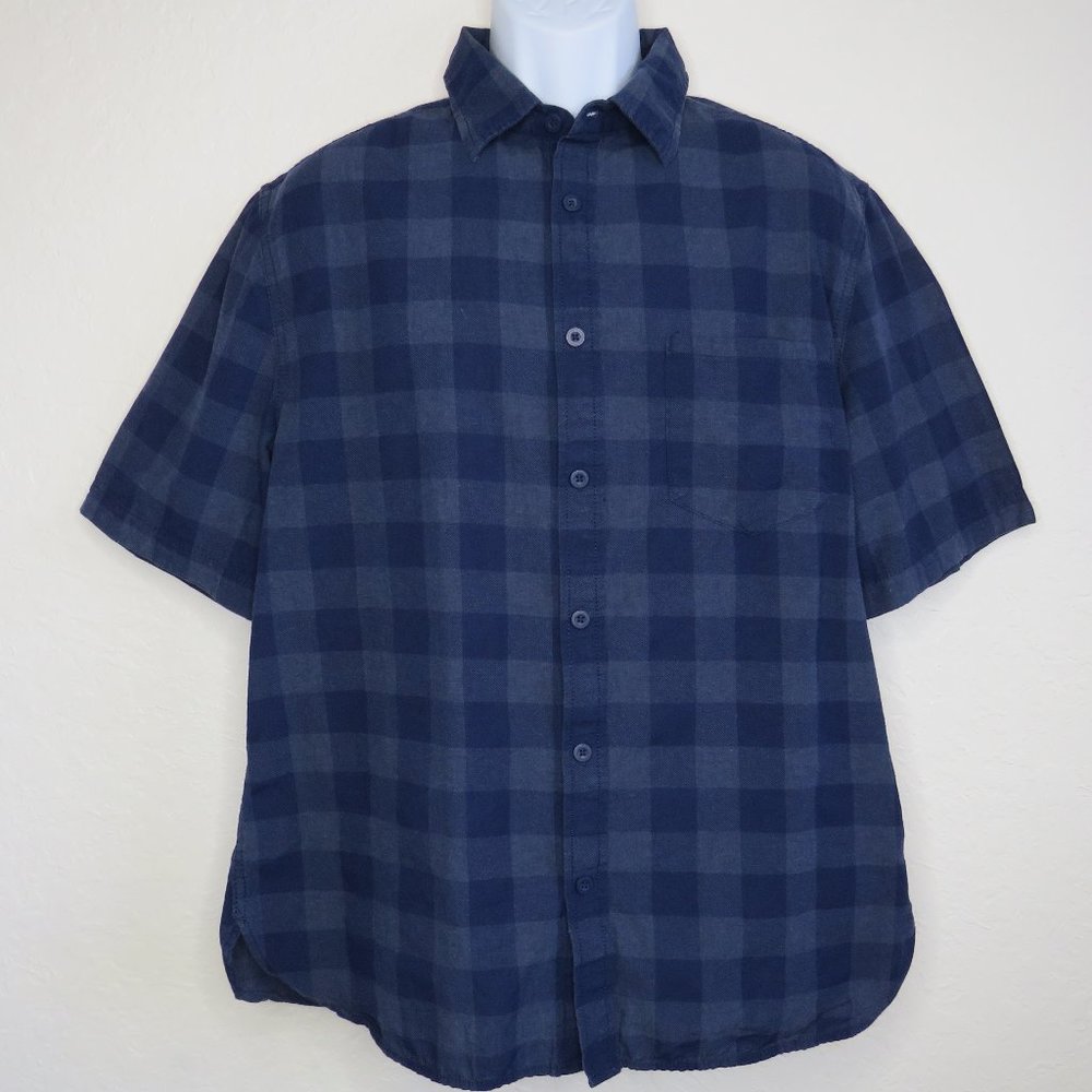 Mossimo Supply Co.* Men's Short Sleeve Button Down Curved Hem Plaid Shirt~ Large